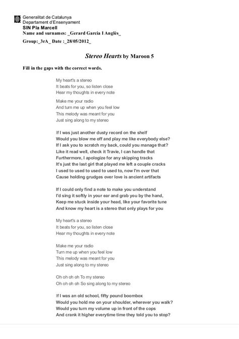 stereo hearts lyrics|stereo heart lyrics maroon 5.